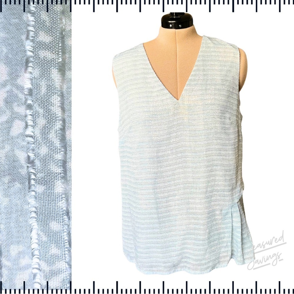 Banana Republic [X-Large] Sleeveless V-Neck Light Blue and White Striped Top